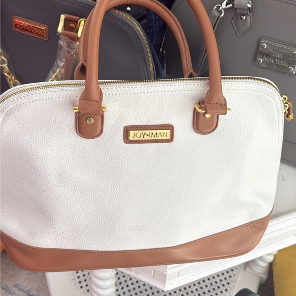 Joy & Ima White and Tan Handbag